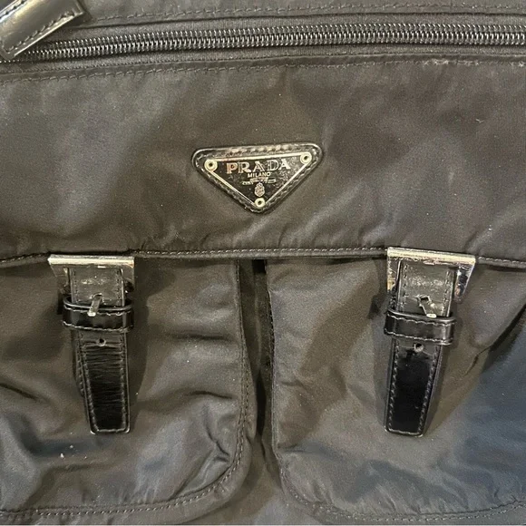 Vintage 90's Prada Vela Nylon Double Buckle Black Messenger Crossbody Bag Rare - Picture 2 of 9